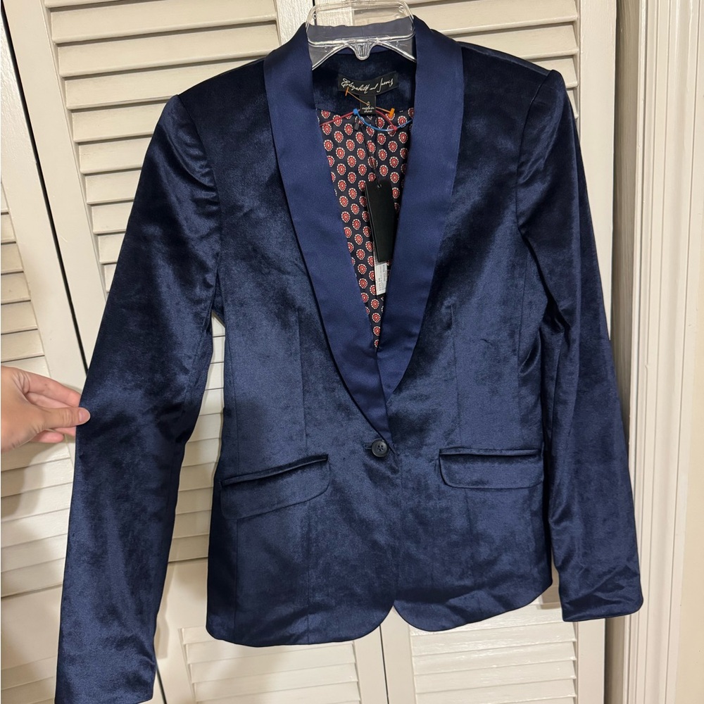 Elizabeth and James Velvet Blue Tuxedo Jacket